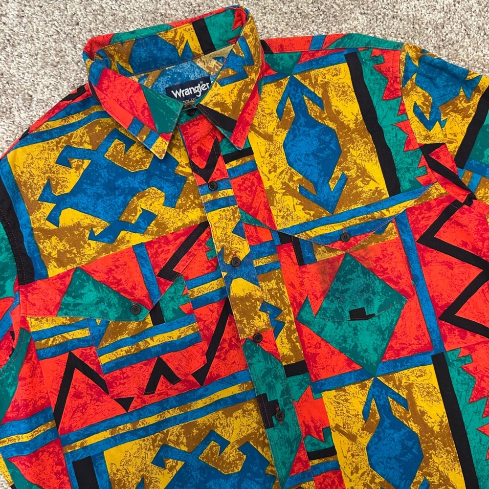 Vintage‎ Wrangler Southwestern Aztec Geometric Western Shirt USA Made Size 17-35